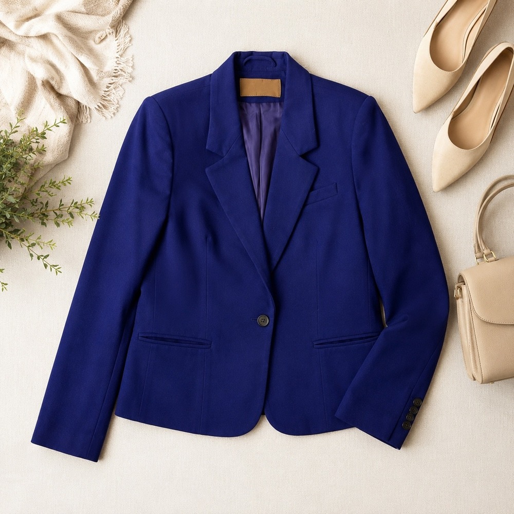 Saville Blazer Women 10 Cobalt Blue 100% Pure Wool Button Career Professional
